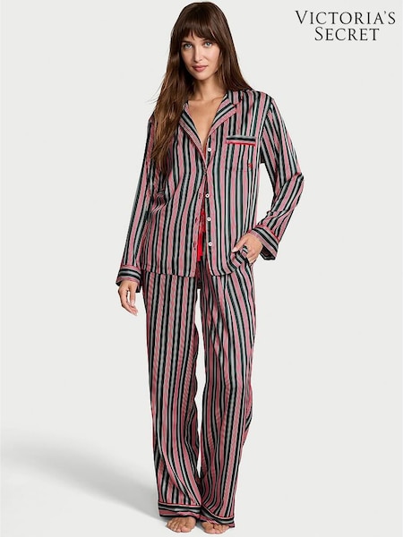 Victoria's Secret Red & Green Christmas Stripe Satin Long Pyjamas Set (W71991) | €87