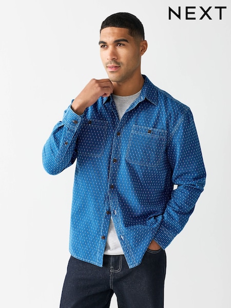 Indigo Blue Printed Textured Long Sleeve Shirt (W72054) | €46