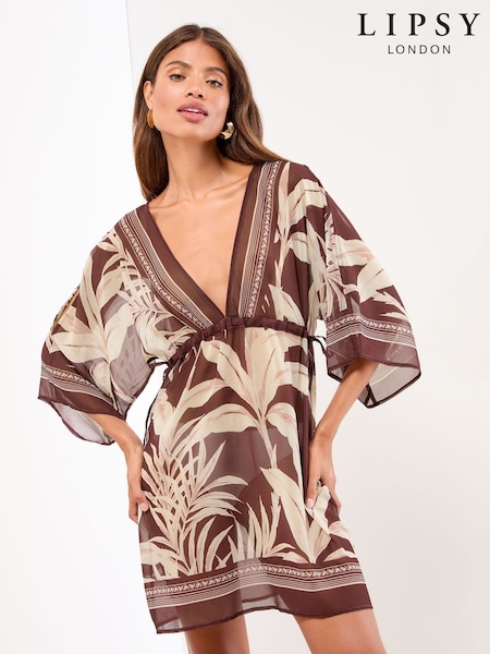 Lipsy Brown Palm Printed Mini Kaftan (W72070) | €48