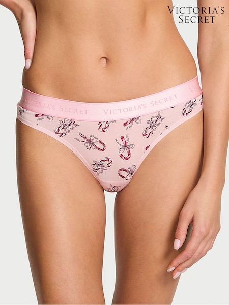 Victoria's Secret Angel Pink Christmas Candy Cane Thong Logo Knickers (W72098) | €13