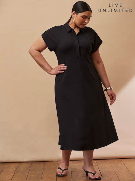 Live Unlimited Black Polo Collar Jersey Midi Dress (W72165) | €93