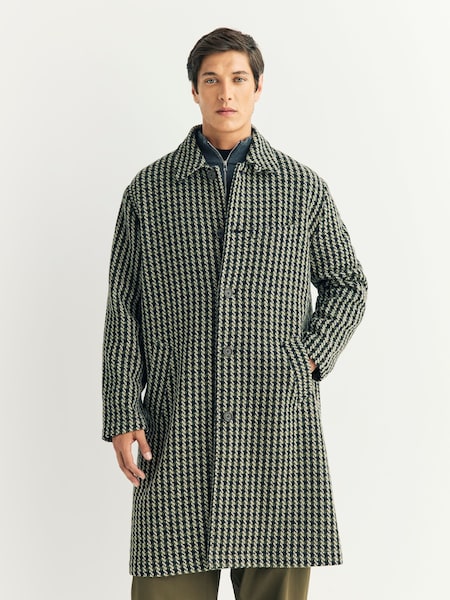 Universal Works Brown Single Long Swing Check Breasted Overcoat (W72568) | €415