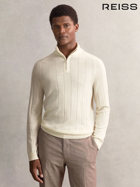 Reiss Bianco Findlay Merino Wool Wide-Rib Half-Zip Jumper (W72751) | AZN 276
