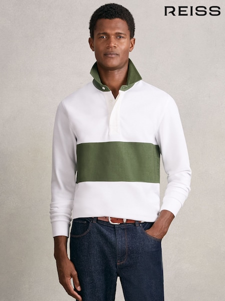 Reiss White/Green Mason Cotton Colourblock Rugby Shirt (W72752) | AED706