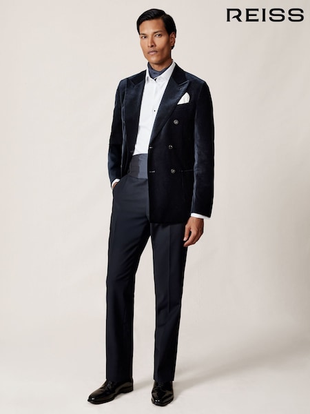 Reiss Navy Royale Double-Breasted Velvet Blazer Regular-Fit (W72756) | €530