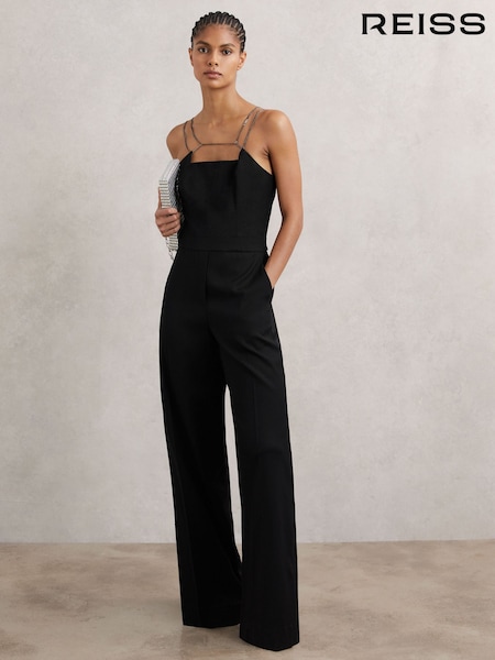Reiss Black Olara Chain-Strap Wide-Leg Jumpsuit (W72776) | AED1,944