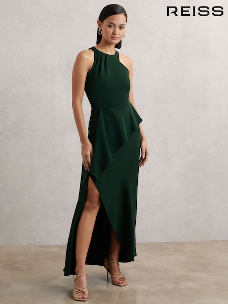 Reiss Green Gabriella Ruffled Slash-Detail Maxi Dress (W72784) | AED1,858