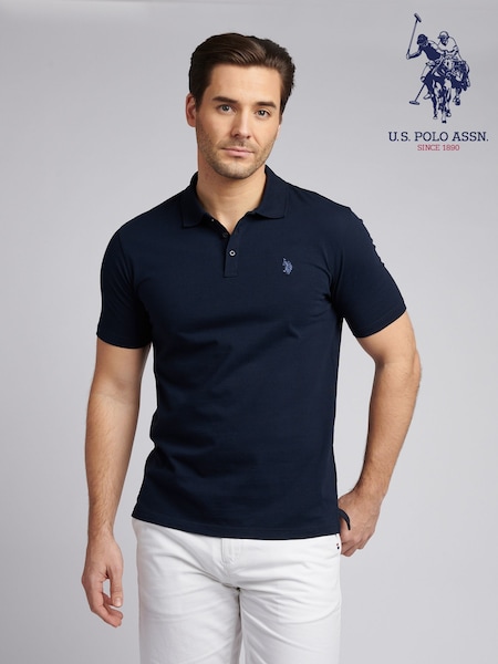 U.S. Polo Assn. Blue Mens Double Horsemen Jersey Polo Shirt (W72881) | €51