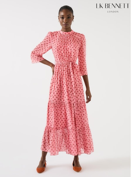 LK Bennett Pink Olivia Silk Midi Dress (W72932) | R$ 4.925