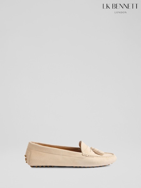 LK Bennett Natural Les Lie Almond Leather Tassel Moccasin Loafers (W72944) | €318