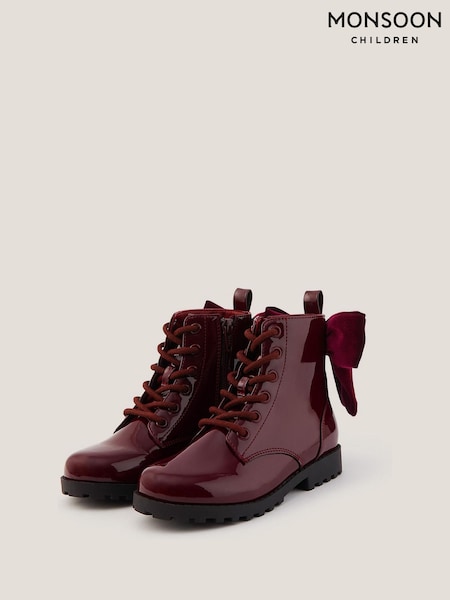 Monsoon Red Bow Patent Lace Up Boots (W72984) | €50 - €56