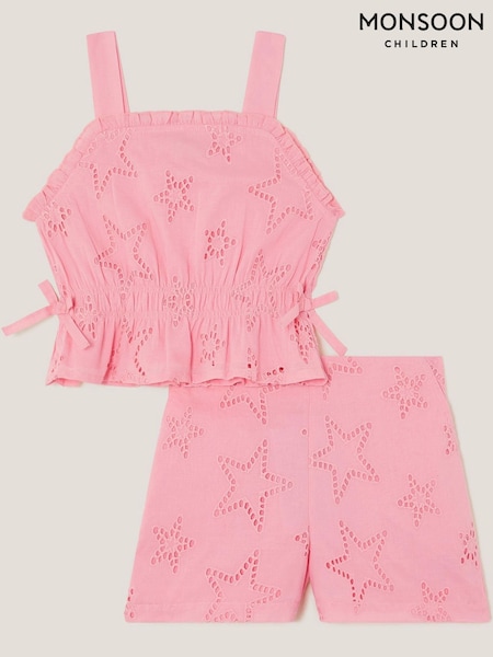 Monsoon Pink Star Cutwork Top & Shorts Set (W72988) | 178 QAR - 198 QAR