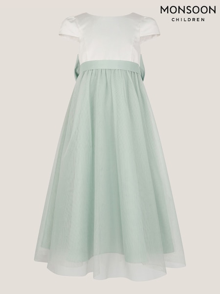 Monsoon Green Short Sleeve Satin Tulle Bridesmaid Dress (W72990) | €58 - €69