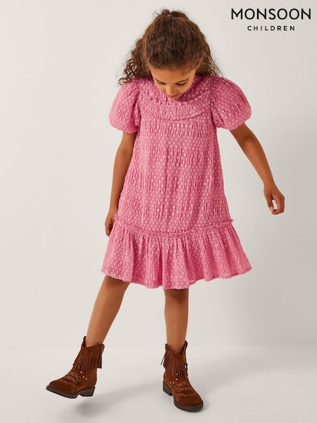Monsoon Pink Polka Dot Textured Puff Sleeve Dress (W72993) | €37 - €44