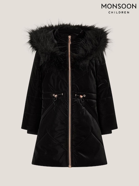 Monsoon Black Faux Fur Hood Padded Coat (W72995) | AED426 - AED497