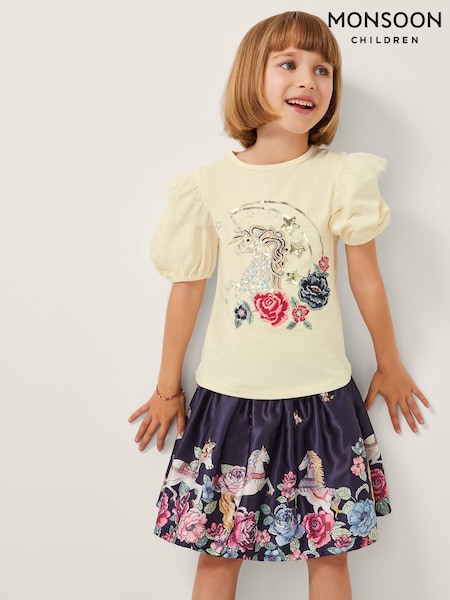 Monsoon Blue Floral Horse Print Satin Skirt (W73000) | €28 - €33
