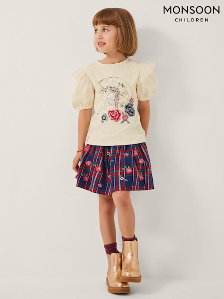 Monsoon Red Floral Print Embroidered Tartan Skirt (W73003) | €35 - €40
