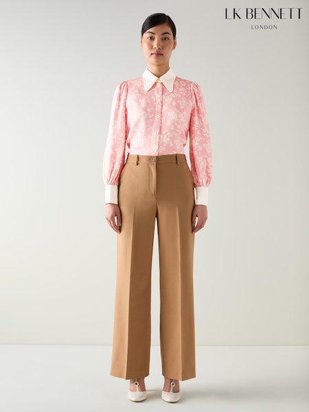 LK Bennett Pink Sustainable Viscose Collar And Cuff Detail Sonya Floral Print Shirt (W73022) | €253