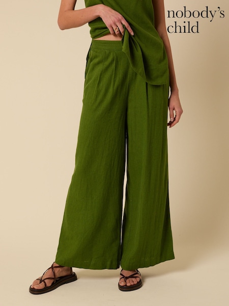 Nobodys Child Green Parker Linen Blend Parker Wide Leg Trousers (W73027) | AED379