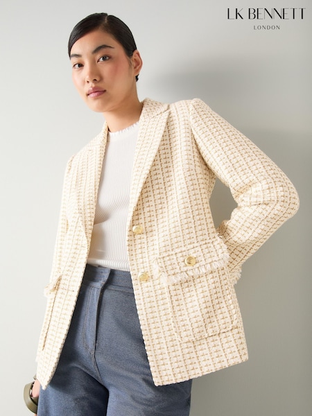 LK Bennett Brown Julia Tweed Check Pocket Detail Jacket (W73029) | €499