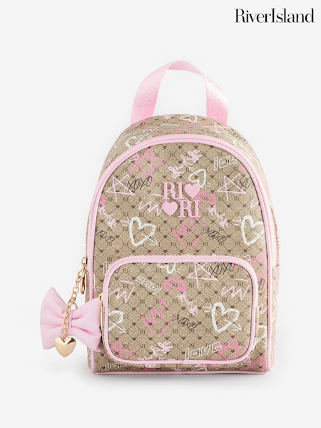 River Island Brown Girls Graffiti Monogram Backpack (W73195) | €33