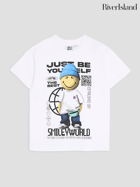 River Island White Boys Smiley Be Yourself T-Shirt (W73196) | AED82