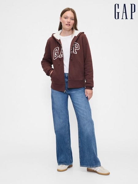 Gap Brown Relaxed Logo Sherpa-Lined Zip Hoodie (W73208) | €60