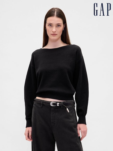 Gap Black CashSoft Stretch Lantern-Sleeve Crop Sweatshirt (W73223) | €78.50