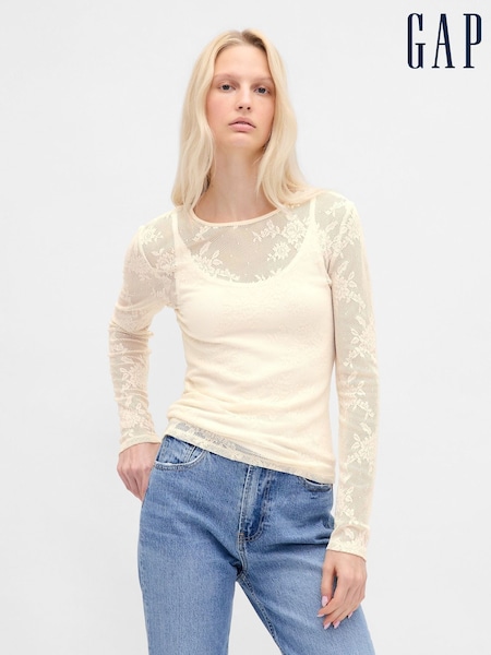Gap Cream Sheer Lace Top (W73266) | €45