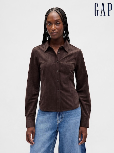 Gap Brown Vegan Suede Fitted Shirt (W73309) | €66