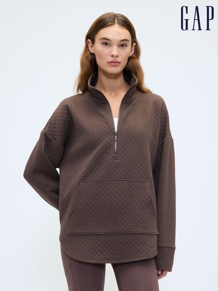 Gap Brown Oversized Quilted Quarter-Zip Jacket (W73381) | €58
