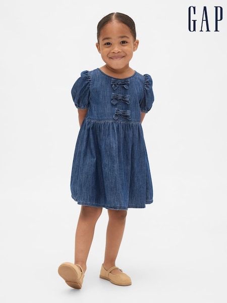 Gap Blue Denim Puff-Sleeve Bow Dress (6mths-5yrs) (6mths-5yrs) (W73393) | €33