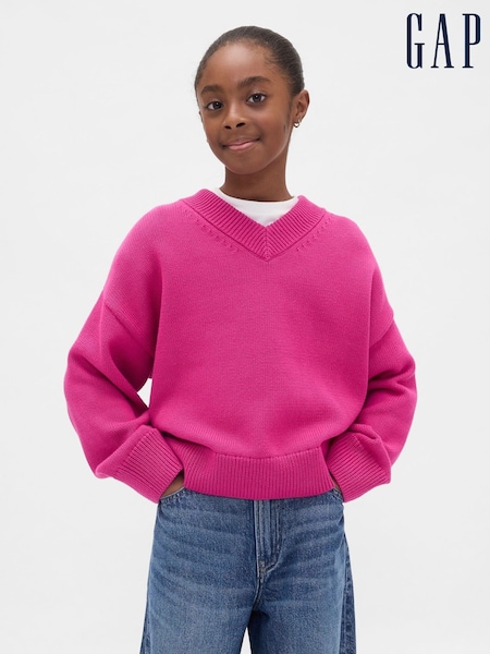 Gap Pink Boxy V-Neck Jumper (4-13yrs) (W73410) | €33