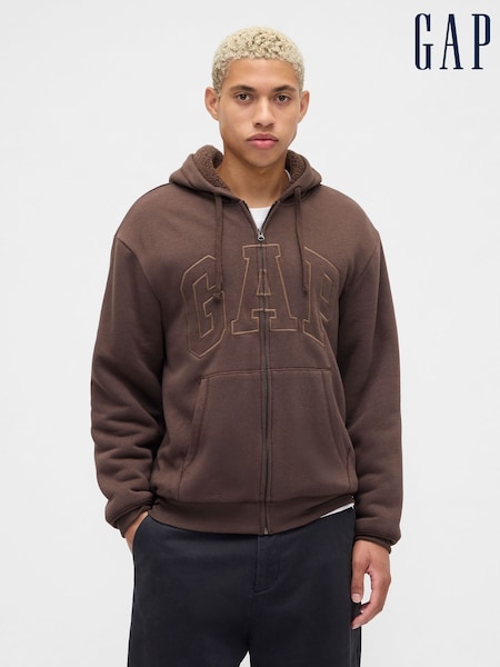 Gap Brown Relaxed Logo Sherpa Lined Zip Hoodie (W73431) | €60