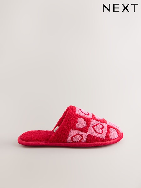 Pink/Red Borg Mule Check Heart Slippers (W73478) | 71 QAR