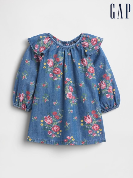 Gap Blue Denim Ruffle Shoulder Dress (Newborn-24mths) (0-24mths) (W73535) | € 47