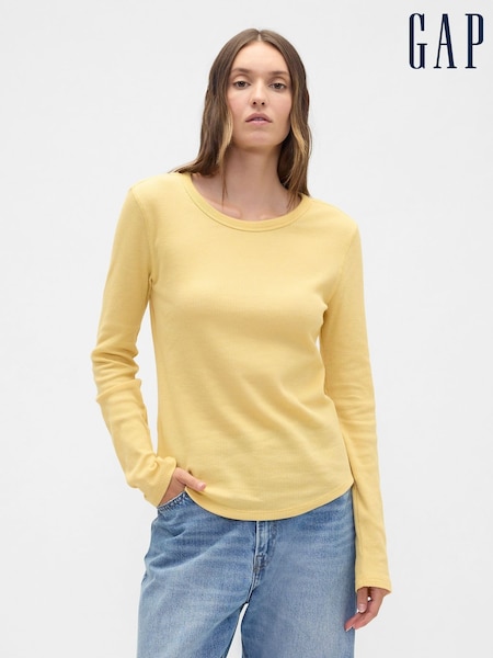 Gelb - Gap Waffle Knit Crew Neck T-Shirt (W73575) | 22 €