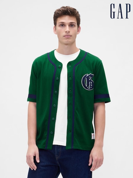 Gap Green/Navy Varsity Logo Baseball Jersey T-Shirt (W73621) | €66