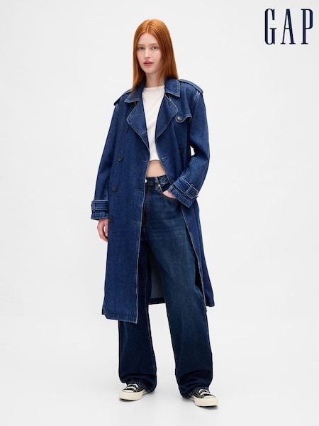 Gap Dark Indigo Blue UltraSoft Denim Trench Coat (W73658) | €149