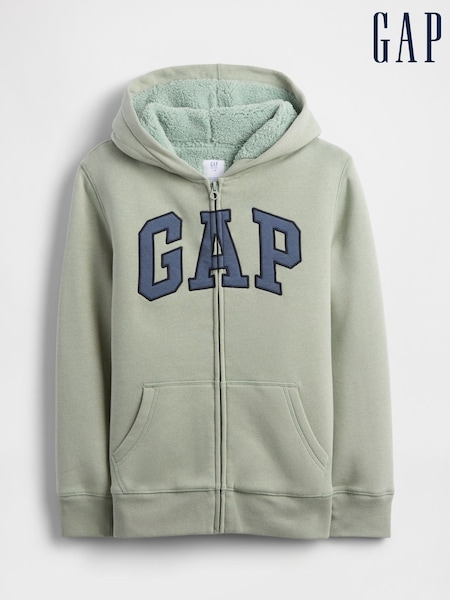 Gap Green Logo Sherpa-Lined Zip Hoodie (4-13yrs) (W73699) | €40
