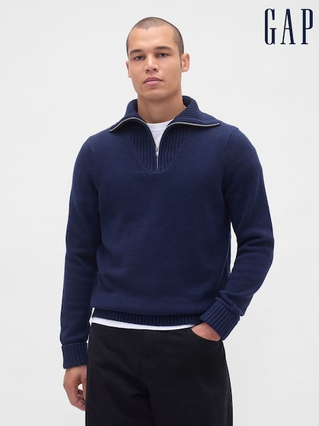Gap Navy Blue Soft Touch Quarter Zip Pullover Sweatshirt (W73771) | €85