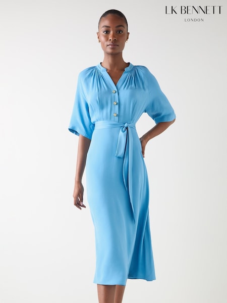 LK Bennett Amber Plain Viscose Satin Dress With Self Covered Belt (W73799) | R$ 2.460