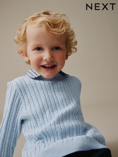 Albastru - Cable Knit Mock Shirt Jumper (3mths-7yrs) (W73877) | 134 LEI - 149 LEI