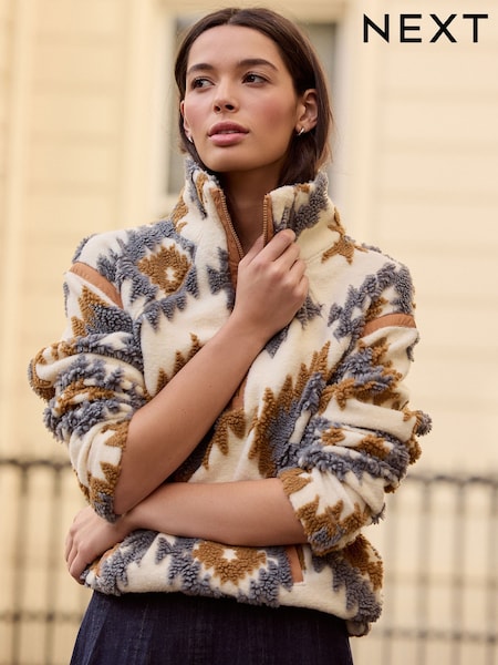 Neutral/Grey N. Premium Aztec Print Borg Half Zip Jacket (W73939) | €67