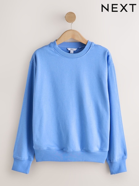 Bright Blue Relaxed Fit Essentials Longline Sweatshirt with Pockets (W74015) | SGD 44