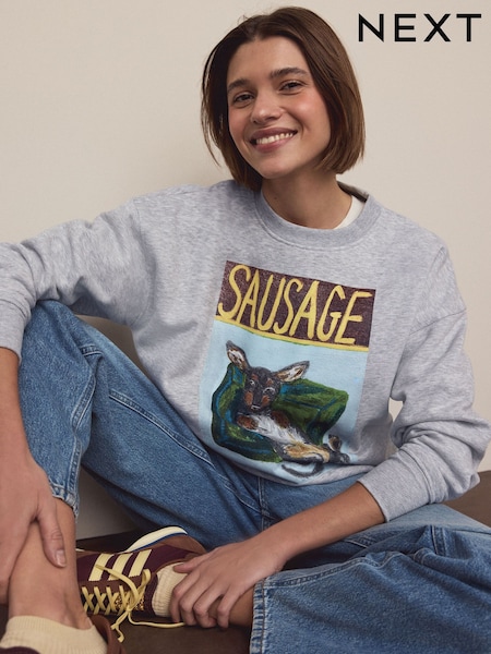 Grey License Frankie Thorpe Sausage Dog Graphic Sweatshirt (W74019) | Rp 357,000