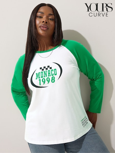 Yours Curve Limited Raglan Ringer Front Print T-Shirt (W74125) | R$ 195