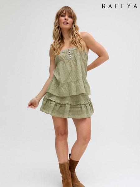 Raffya Green Skye Tiered Hem Embroidered Mini Skirt (W74220) | € 109