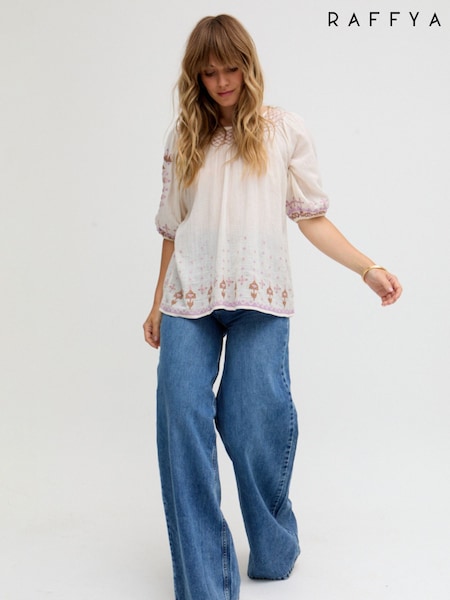 Raffya Alba Short Sleeve Embroidered Blouse (W74224) | 92 €