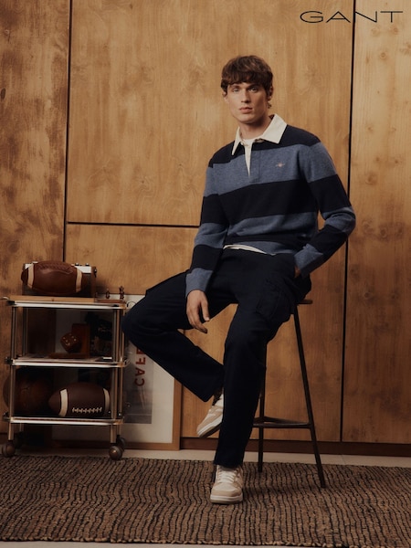 GANT Blue Lambswool Block Stripe Rugby Shirt (W74244) | €199